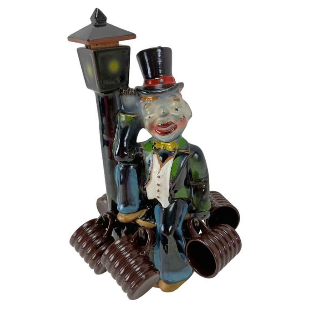 Hobo on a Barrel and Lamppost  W/5 Mini Cups Decanter Empty Bottle Vintage